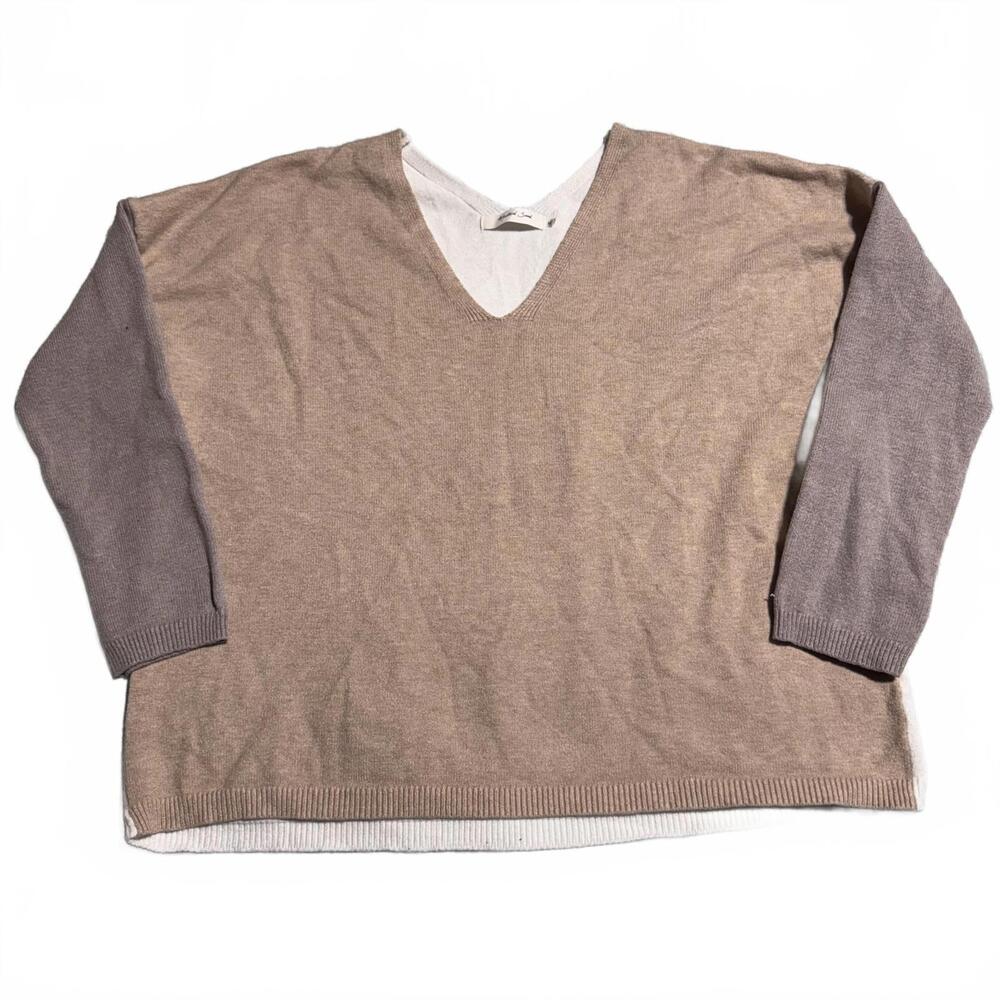 Mustard Seed Women's V-Neck Color Block‎ Sweater, Medium